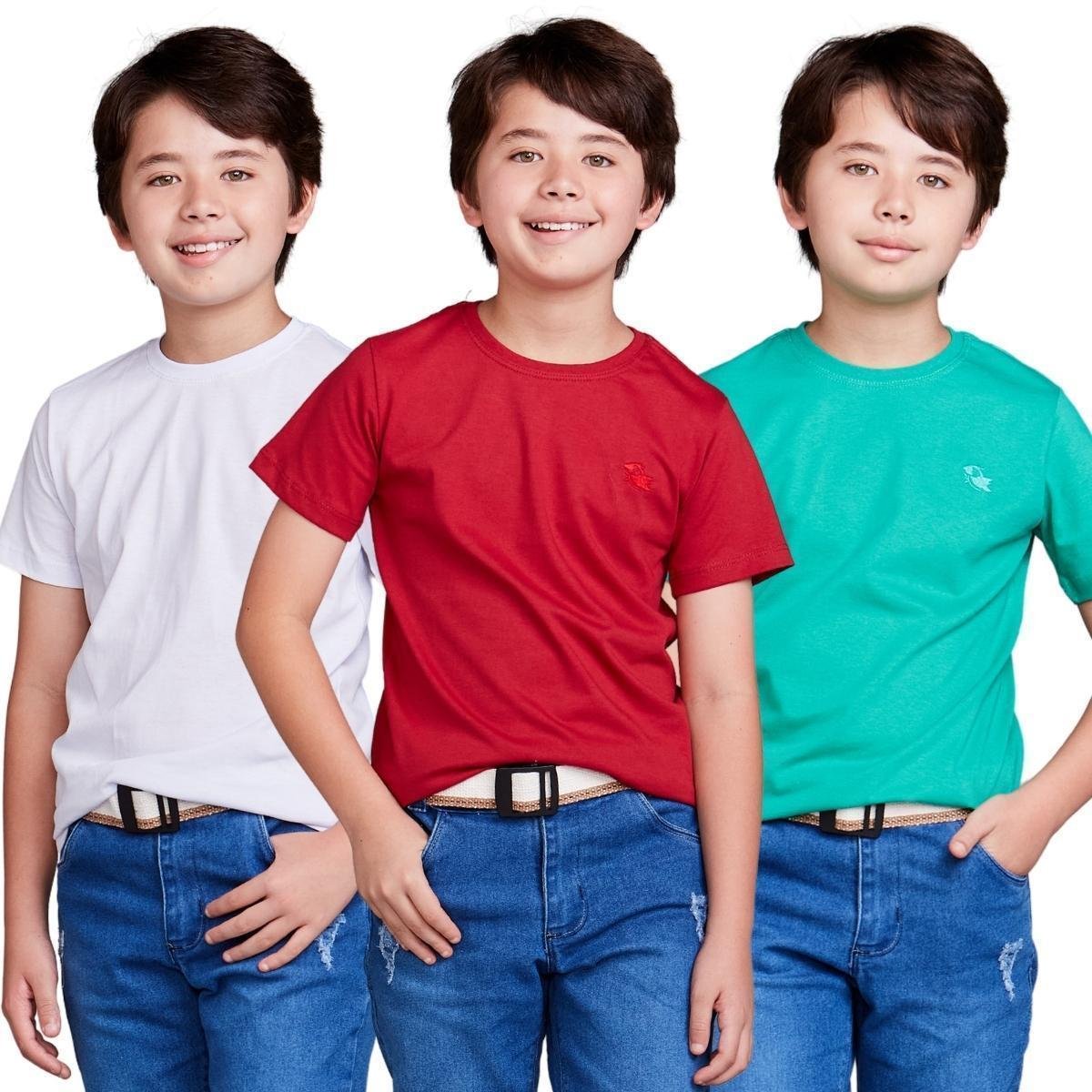 Kit 3 Camisetas Básicas Infantil 100 % Algodão Menor preço em Kit 3 Camisetas Básicas Infantil 100 % Algodão