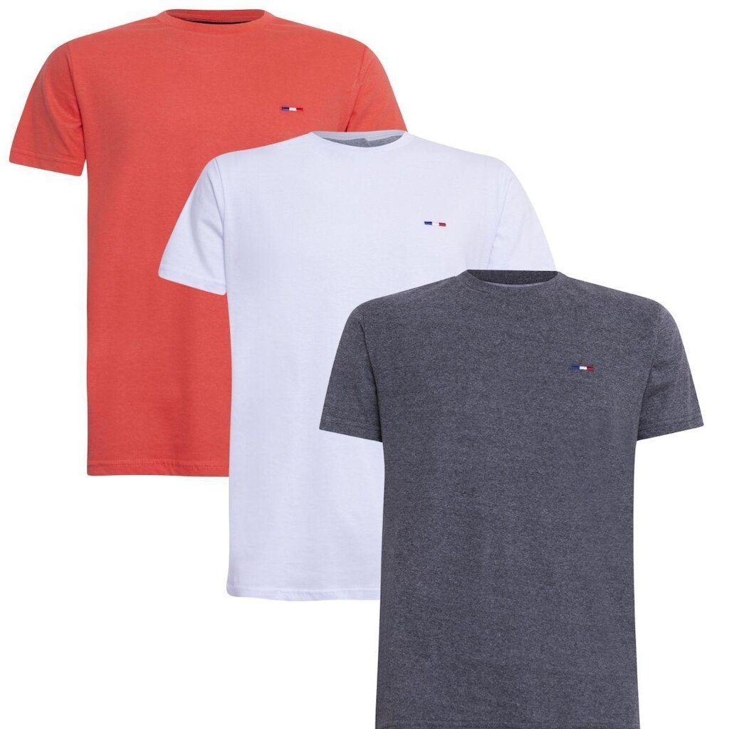 Kit 3 Camisetas Básicas Masculina Vih Triny em Algodão Premium no Estilo Clássico Bordado França
