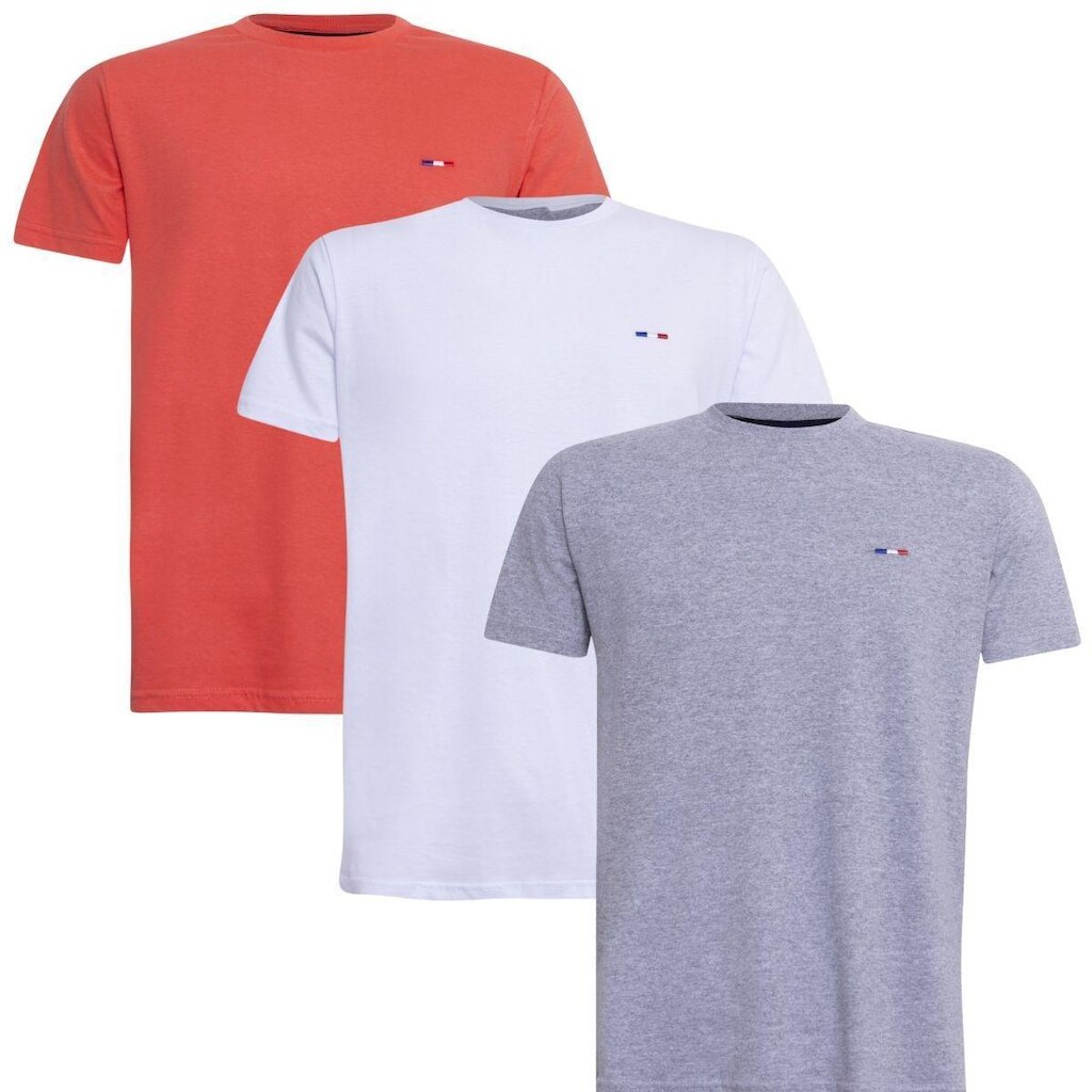 Kit 3 Camisetas Básicas Masculina Vih Triny em Algodão Premium no Estilo Clássico Bordado França