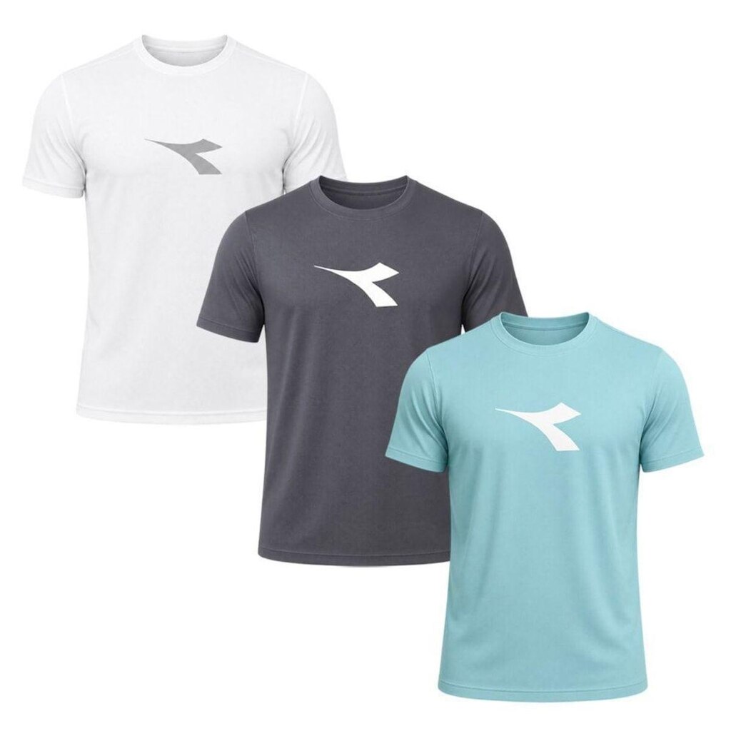 Kit 3 Camisetas Diadora Big Logo Masculino - Branco e Azul XGG