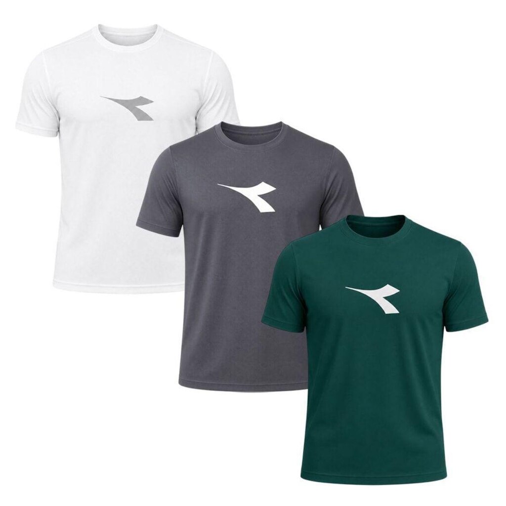 Kit 3 Camisetas Diadora Big Logo Masculino - Branco e Cinza GG
