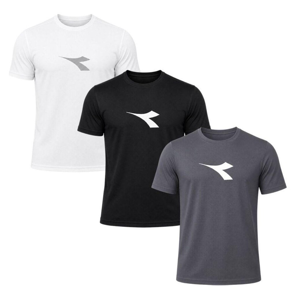Kit 3 Camisetas Diadora Big Logo Masculino - Branco e Cinza M
