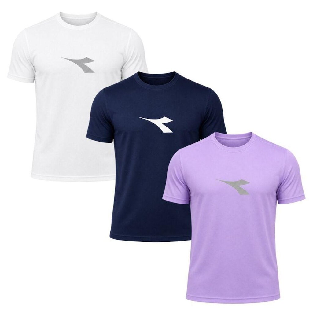 Kit 3 Camisetas Diadora Big Logo Masculino - Branco e Lilás G