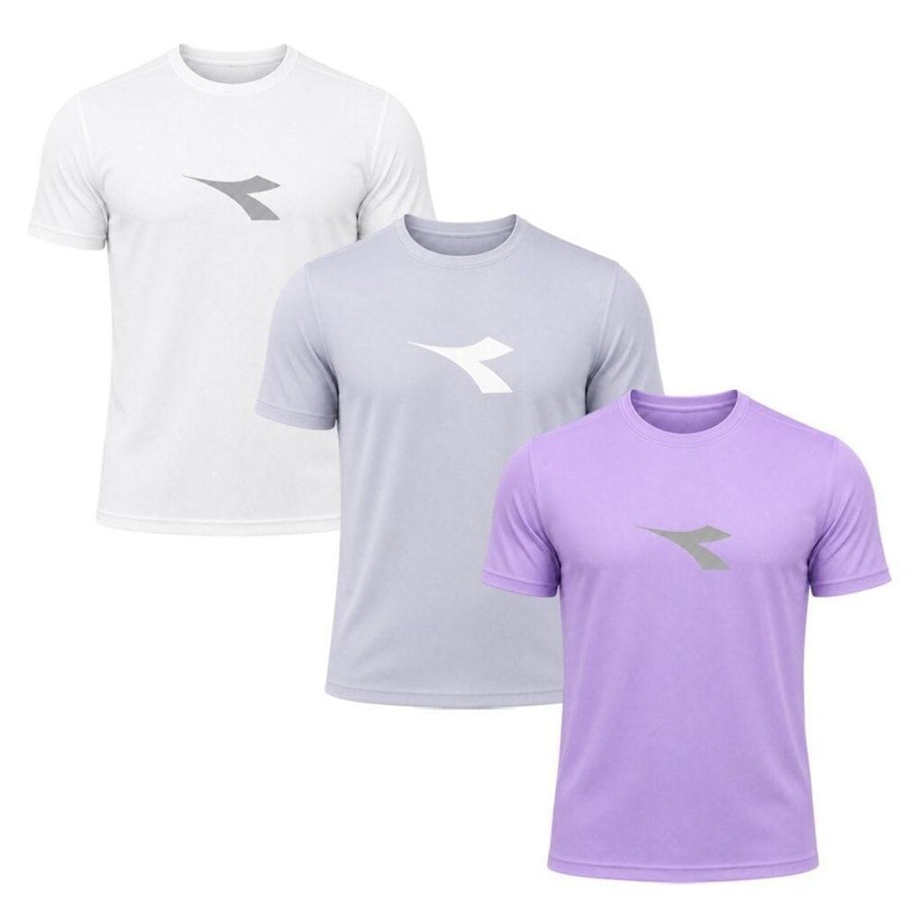 Kit 3 Camisetas Diadora Big Logo Masculino - Branco e Lilás P