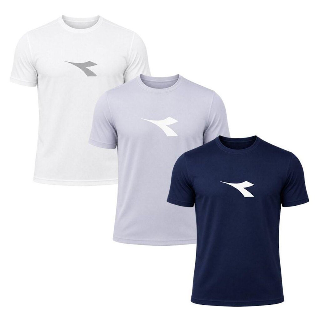 Kit 3 Camisetas Diadora Big Logo Masculino - Branco e Marinho P