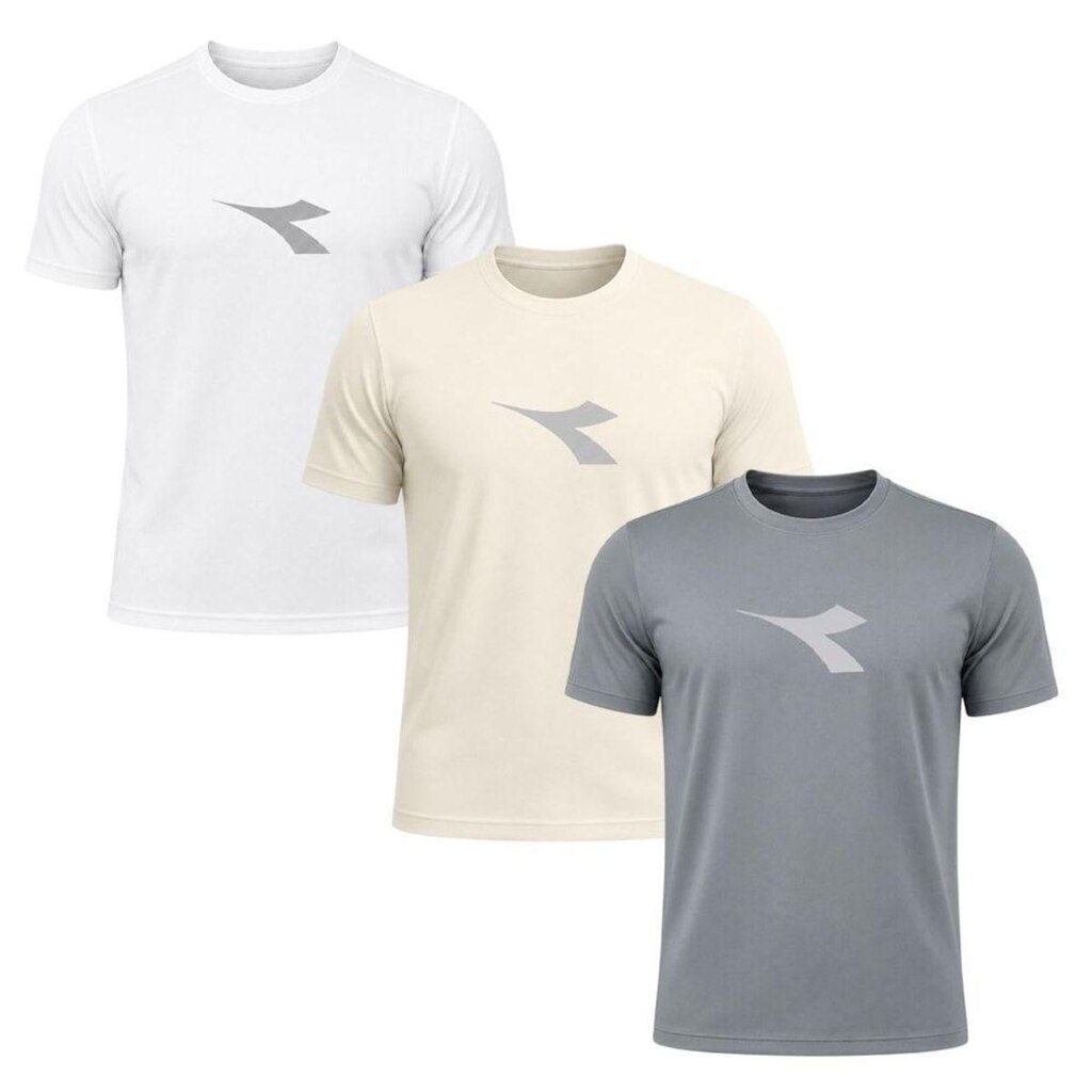 Kit 3 Camisetas Diadora Big Logo Masculino - Branco e Off White G