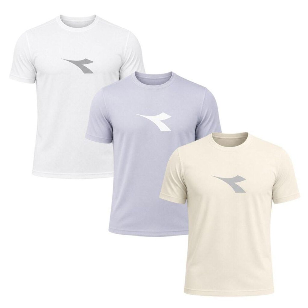 Kit 3 Camisetas Diadora Big Logo Masculino - Branco e Off White P