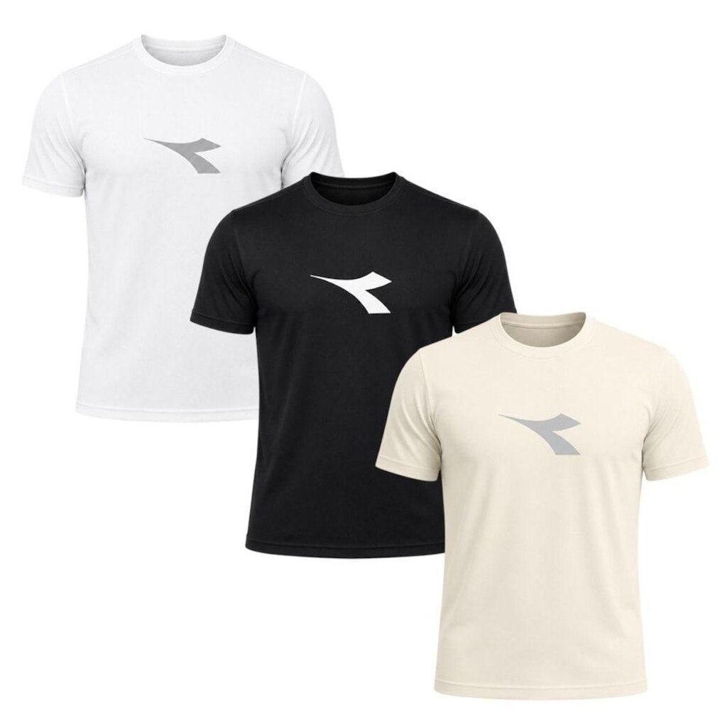 Kit 3 Camisetas Diadora Big Logo Masculino - Branco e Off White XGG