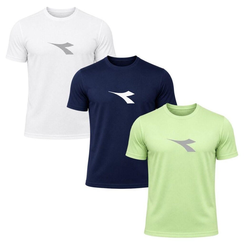 Kit 3 Camisetas Diadora Big Logo Masculino - Branco e Verde G