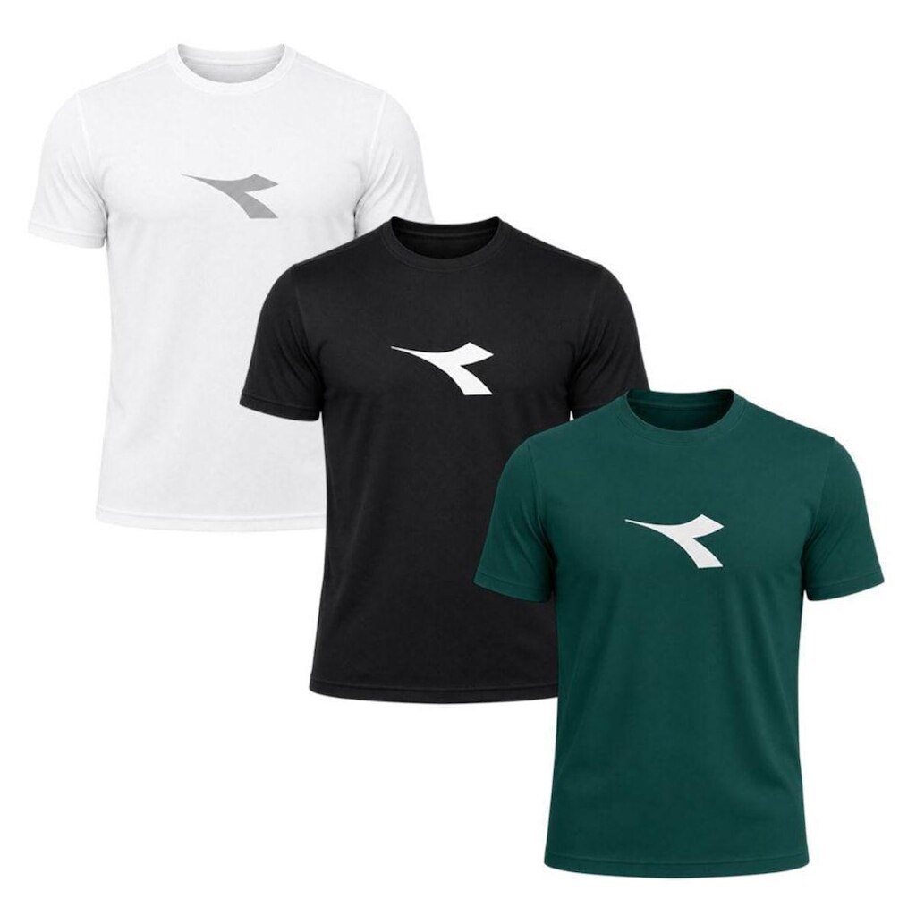 Kit 3 Camisetas Diadora Big Logo Masculino - Branco e Verde M