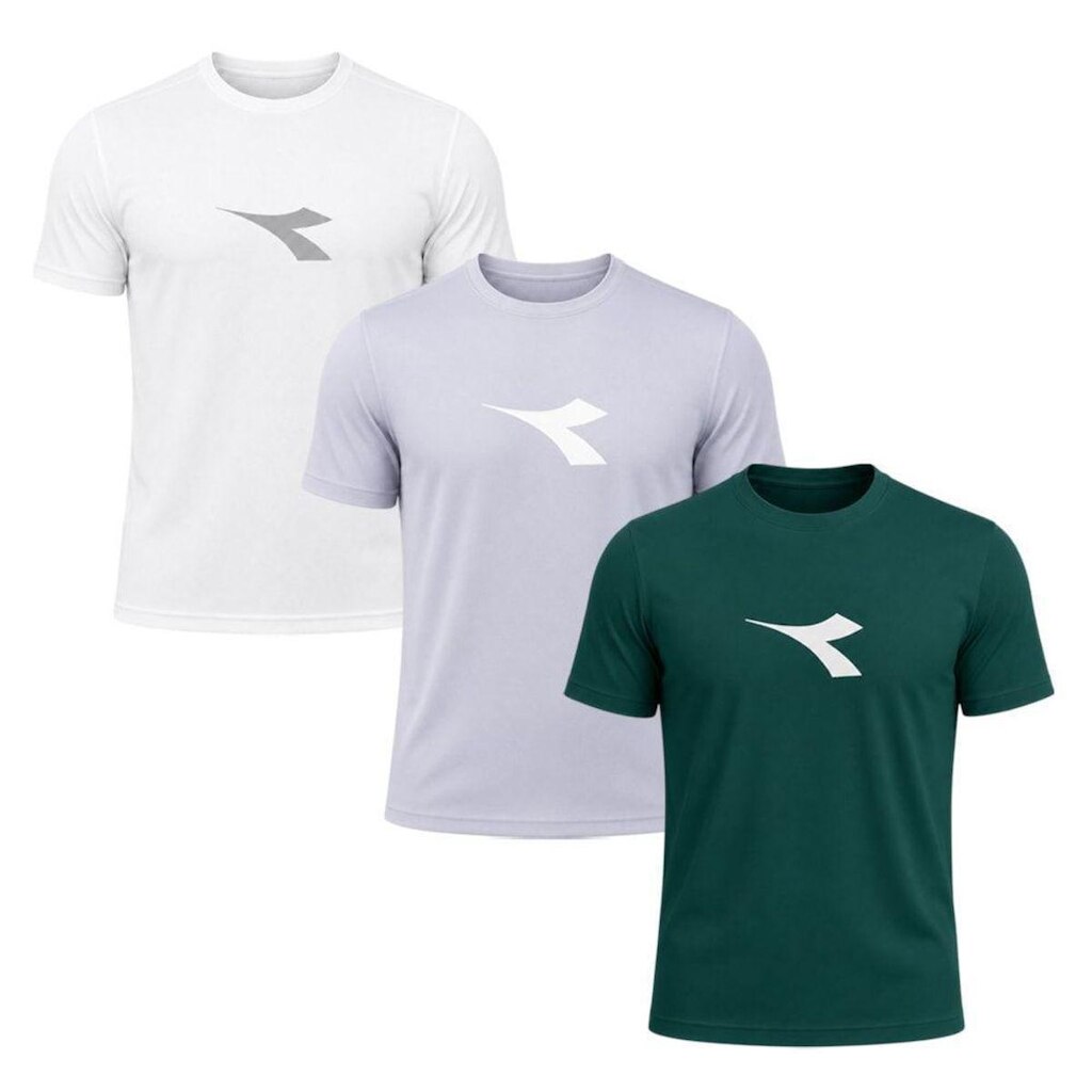 Kit 3 Camisetas Diadora Big Logo Masculino - Branco e Verde M