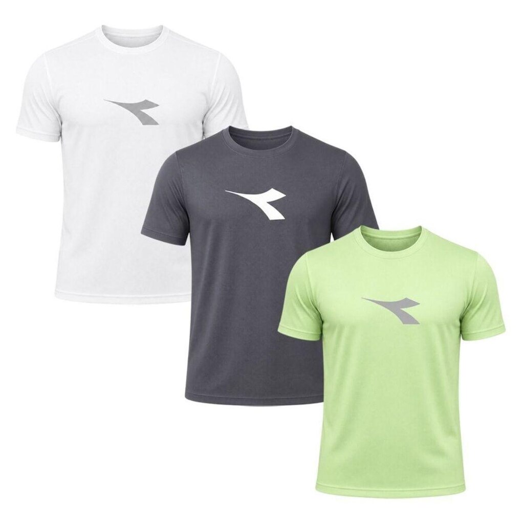 Kit 3 Camisetas Diadora Big Logo Masculino - Branco e Verde P