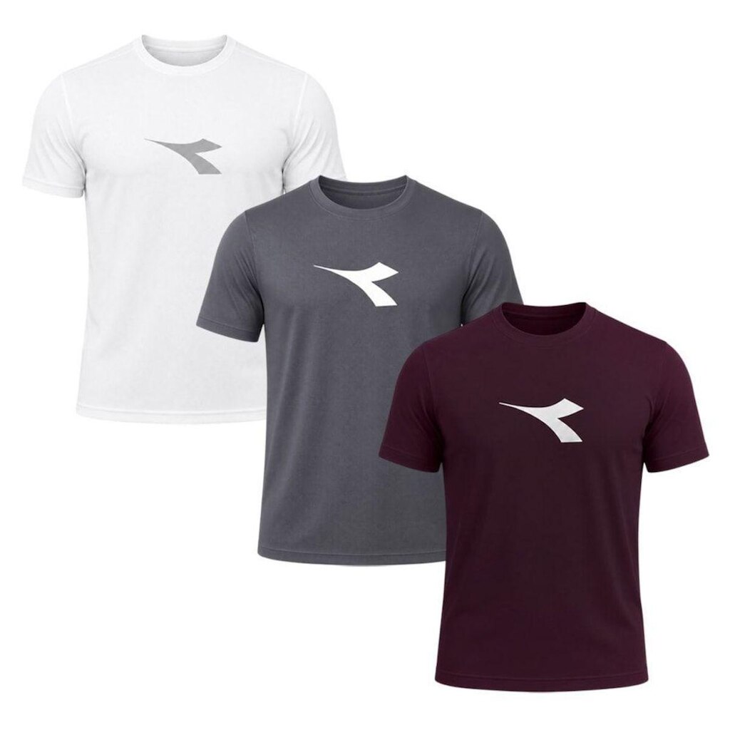 Kit 3 Camisetas Diadora Big Logo Masculino - Branco e Vermelho GG