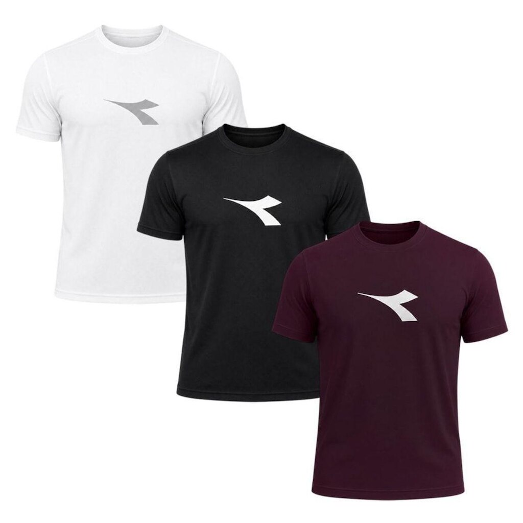 Kit 3 Camisetas Diadora Big Logo Masculino - Branco e Vermelho XGG