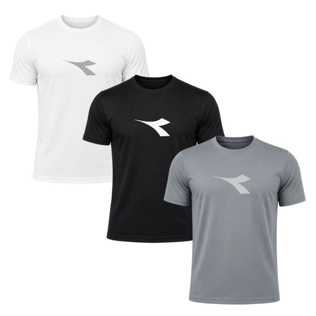 Kit 3 Camisetas Diadora Big Logo Masculino - Grafite e Branco G