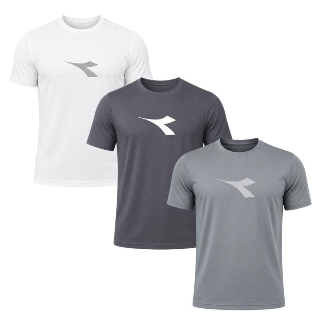 Kit 3 Camisetas Diadora Big Logo Masculino - Grafite e Branco XGG
