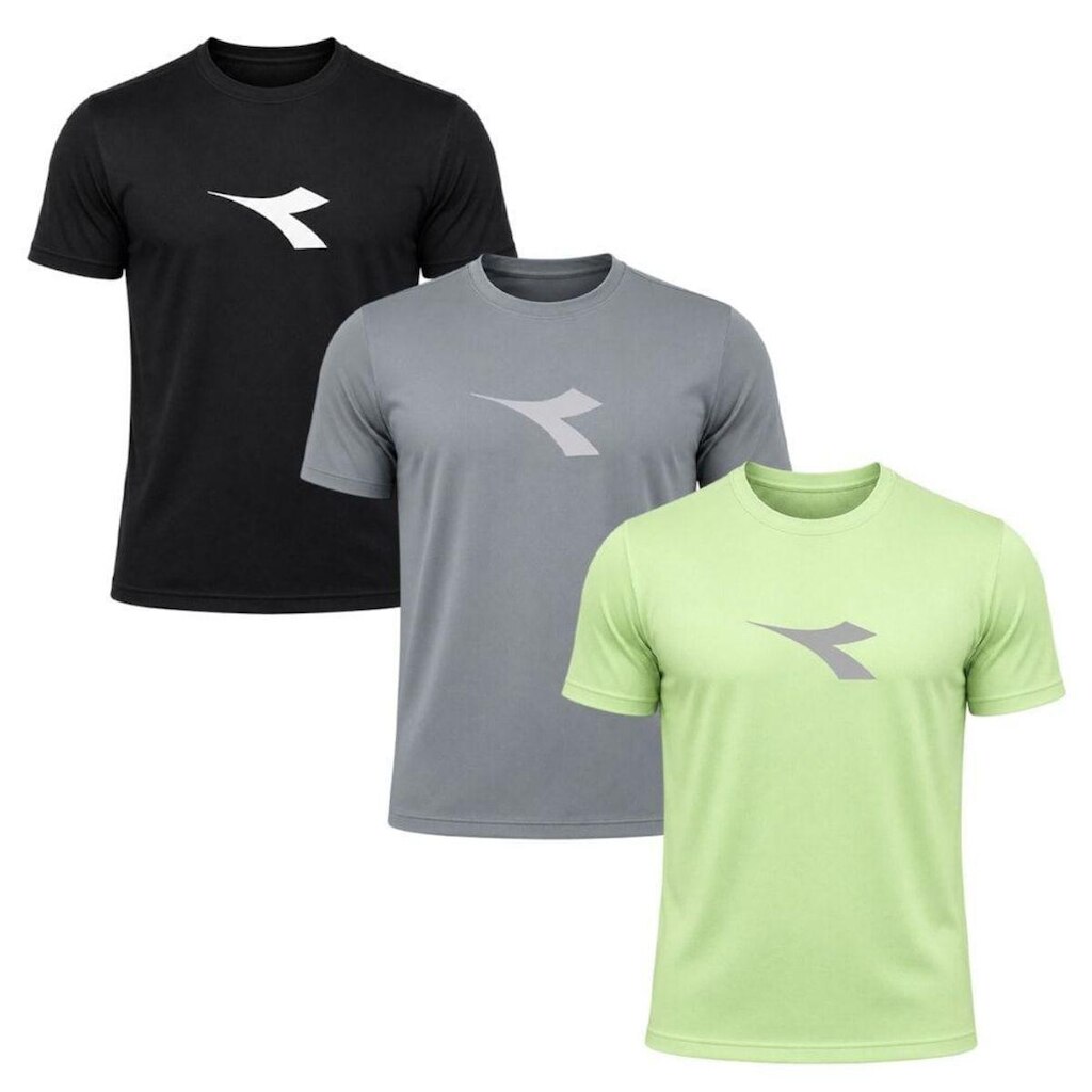 Kit 3 Camisetas Diadora Big Logo Masculino - Grafite e Verde GG
