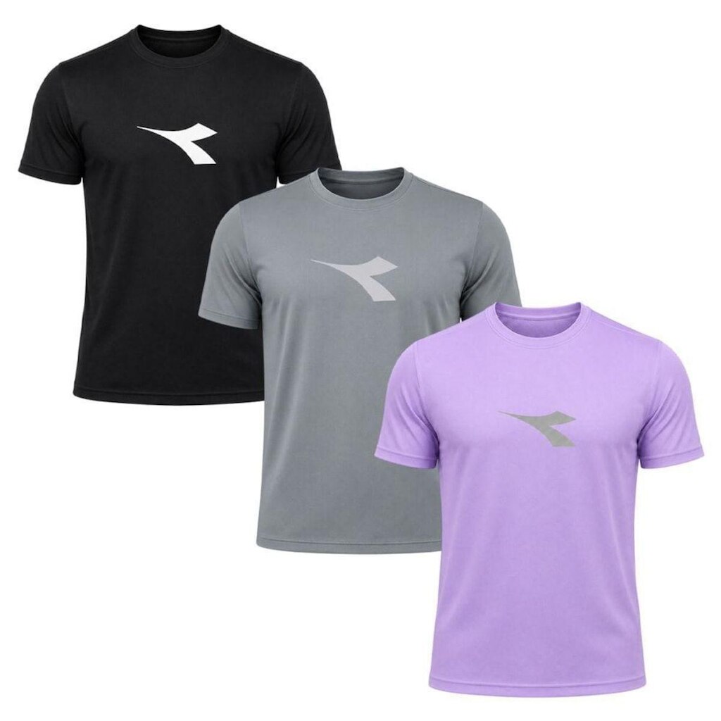 Kit 3 Camisetas Diadora Big Logo Masculino - Lilás e Preto XGG