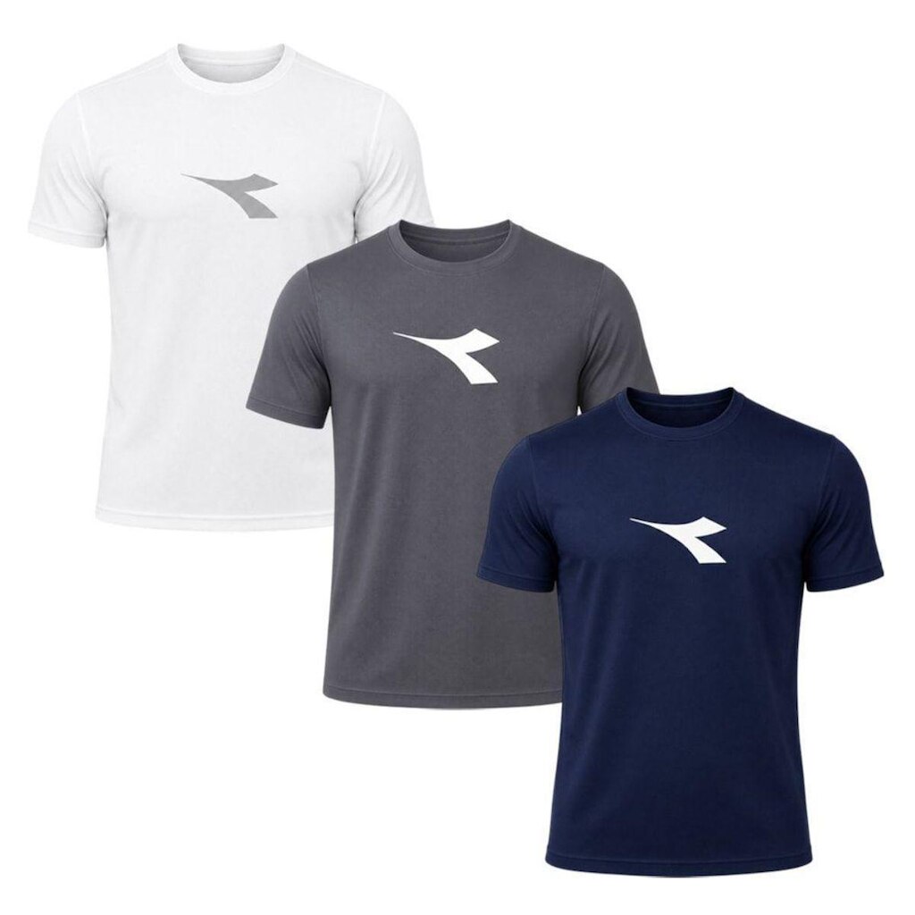 Kit 3 Camisetas Diadora Big Logo Masculino - Marinho e Branco G