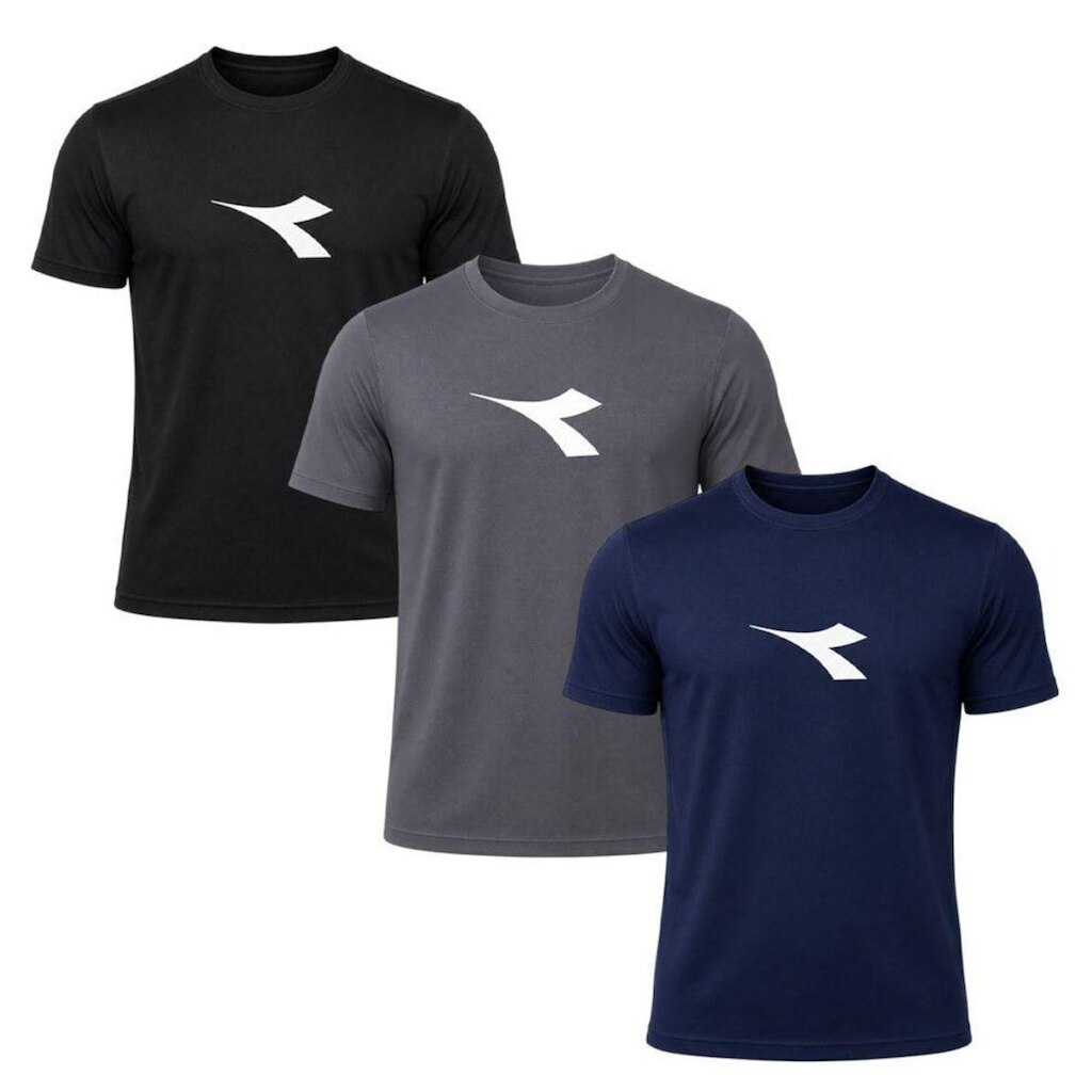 Kit 3 Camisetas Diadora Big Logo Masculino - Marinho e Chumbo GG