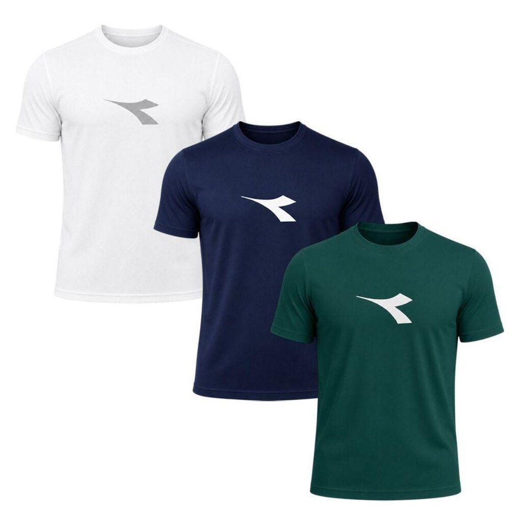 Kit 3 Camisetas Diadora Big Logo Masculino - Marinho e Verde M