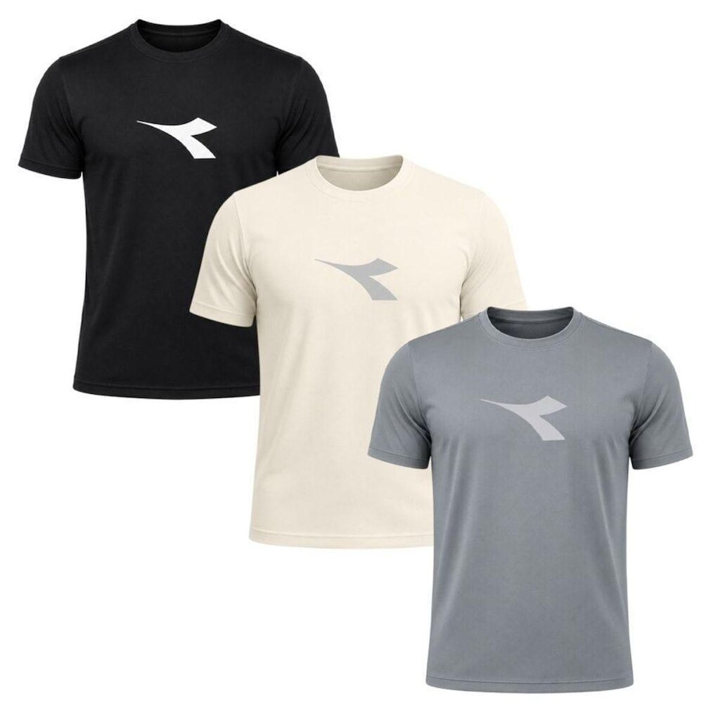 Kit 3 Camisetas Diadora Big Logo Masculino - Preto e Cinza M
