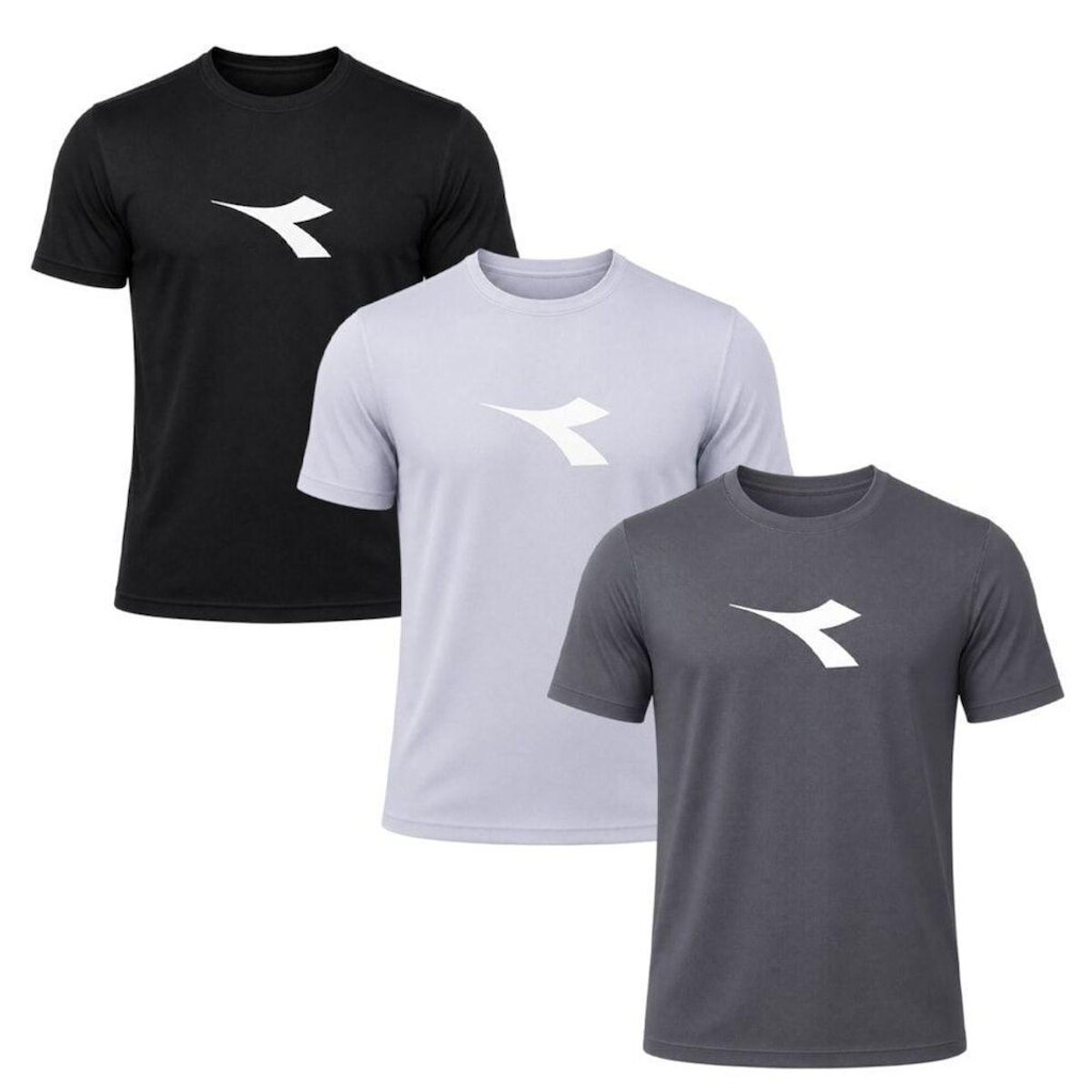 Kit 3 Camisetas Diadora Big Logo Masculino - Preto e Cinza P