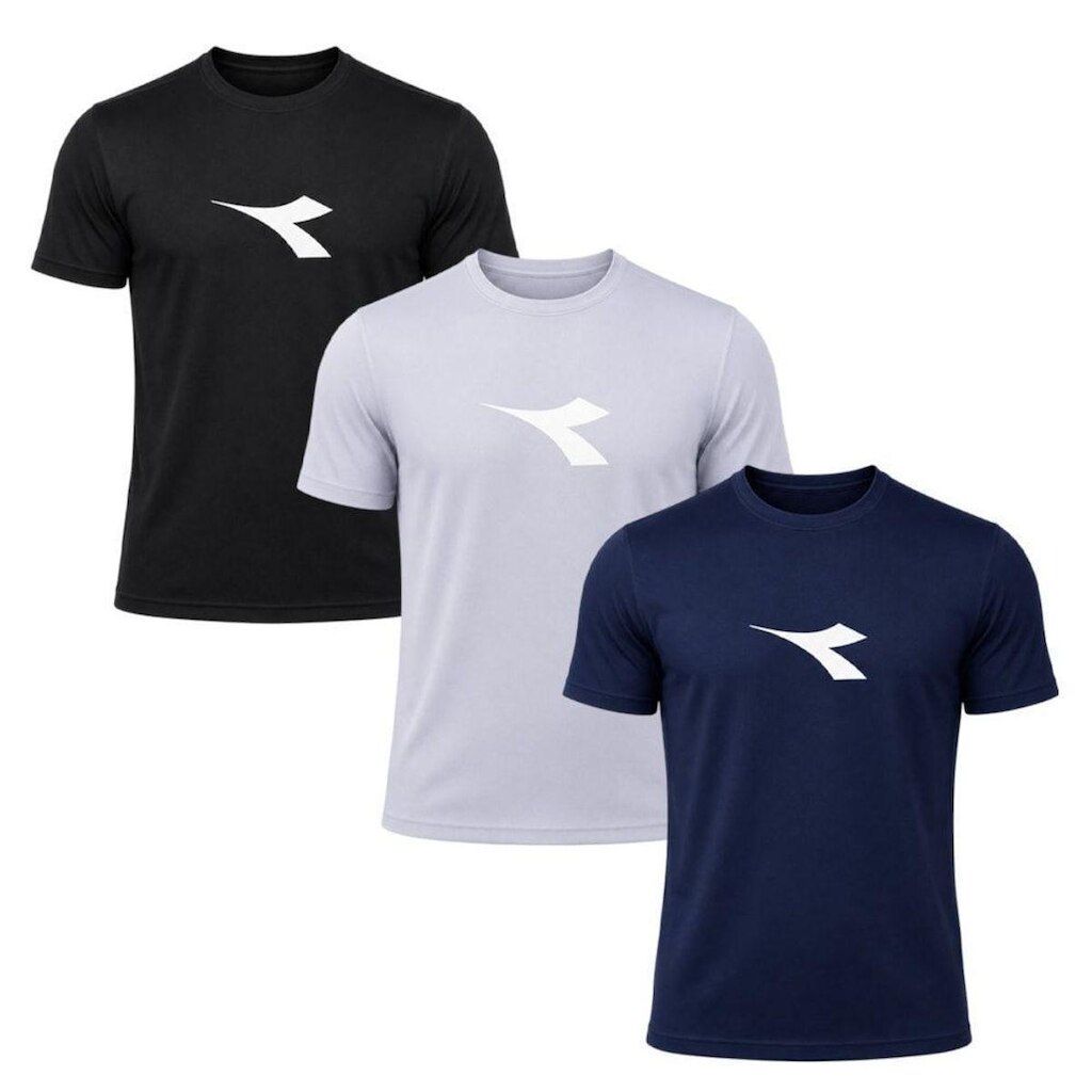 Kit 3 Camisetas Diadora Big Logo Masculino - Preto e Marinho GG