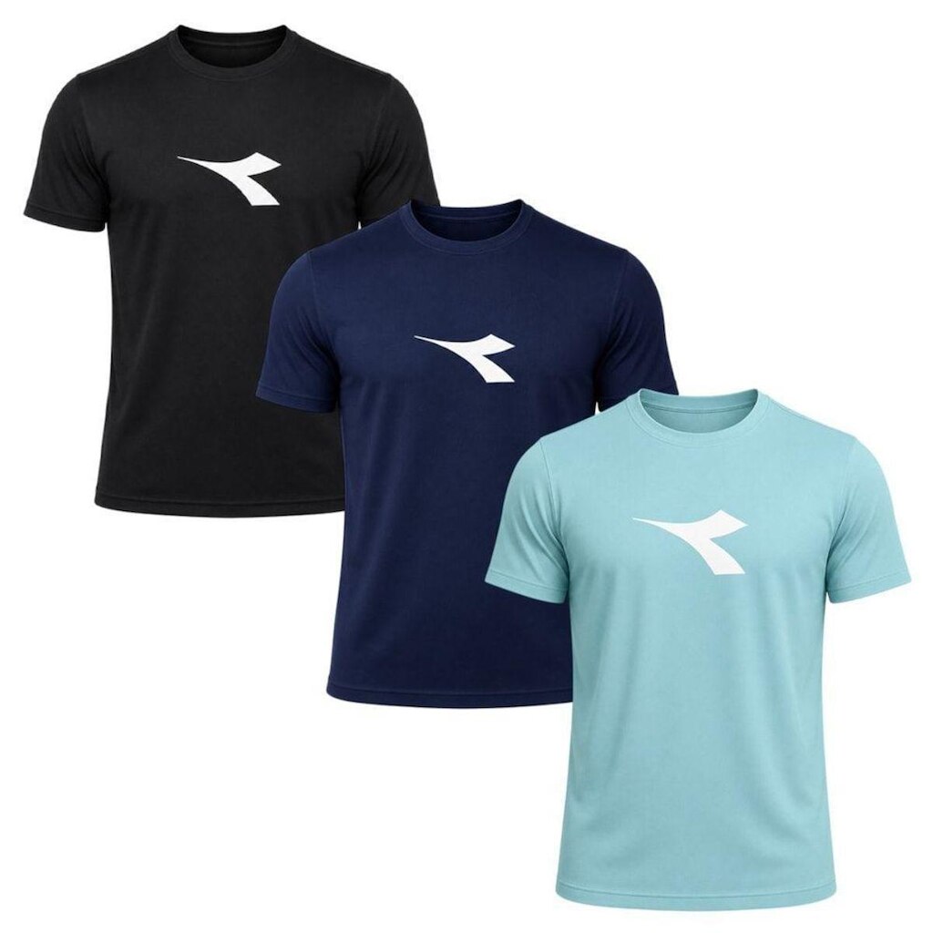 Kit 3 Camisetas Diadora Big Logo Masculino - Preto e Marinho XGG