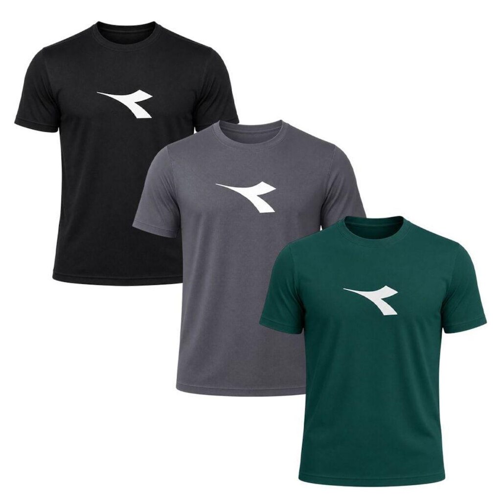 Kit 3 Camisetas Diadora Big Logo Masculino - Preto e Verde M