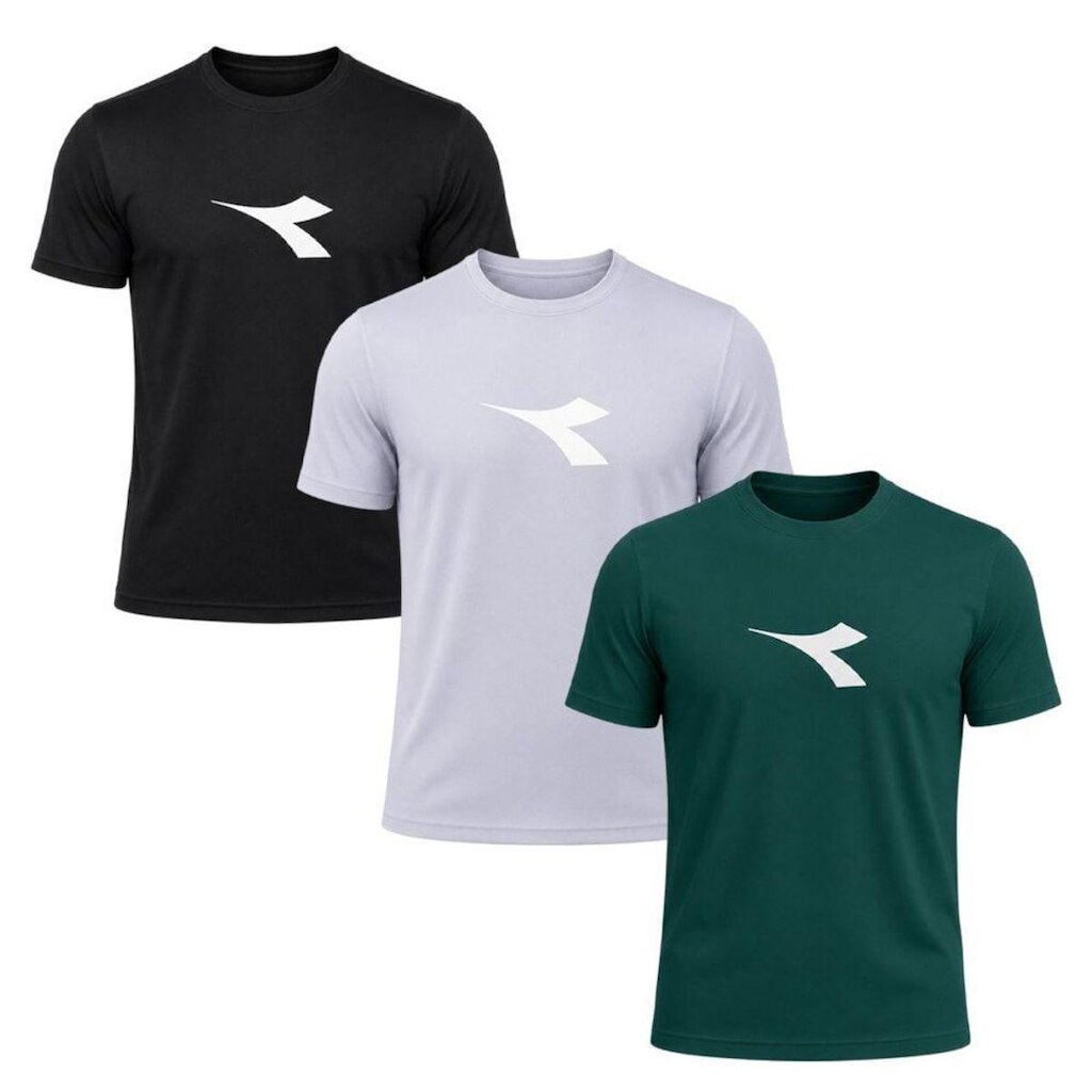 Kit 3 Camisetas Diadora Big Logo Masculino - Preto e Verde P