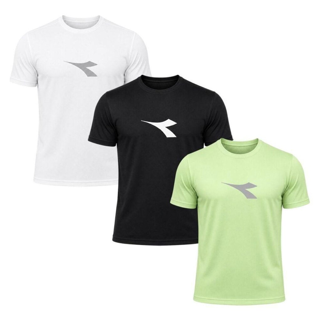 Kit 3 Camisetas Diadora Big Logo Masculino - Preto e Verde XGG