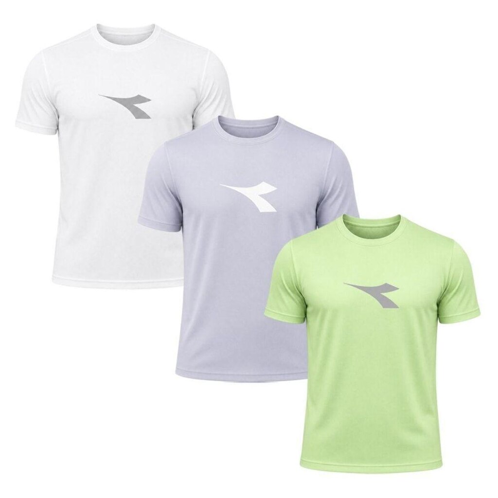 Kit 3 Camisetas Diadora Big Logo Masculino - Verde e Branco M
