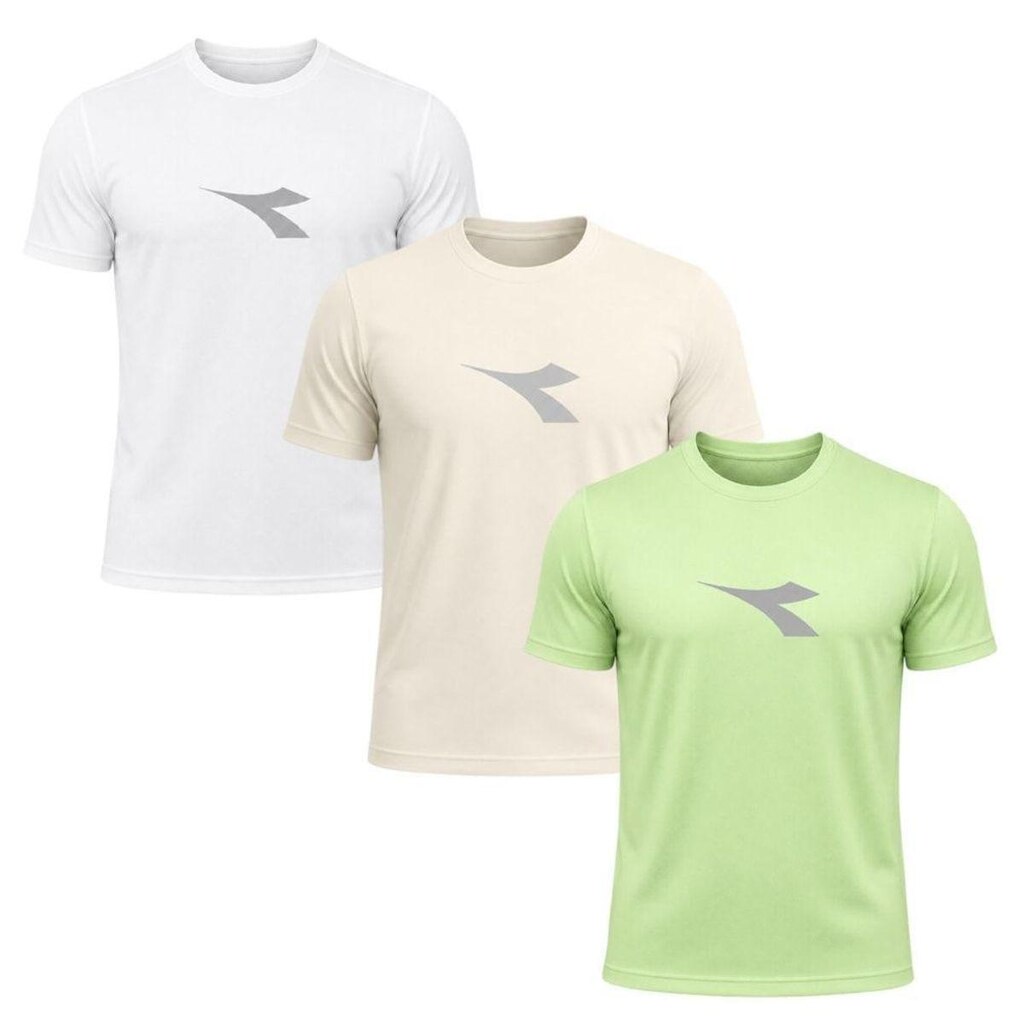 Kit 3 Camisetas Diadora Big Logo Masculino - Verde e Branco M