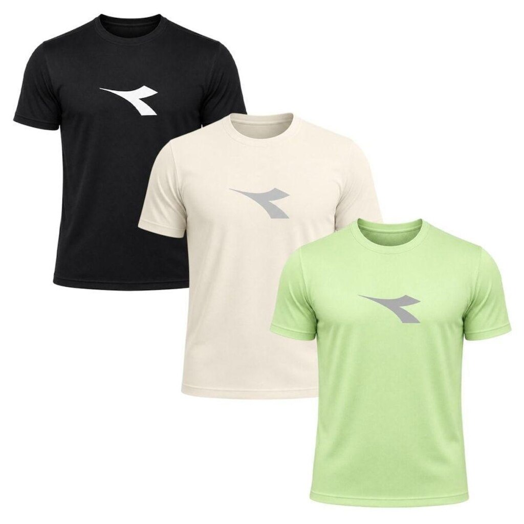 Kit 3 Camisetas Diadora Big Logo Masculino - Verde e Preto G