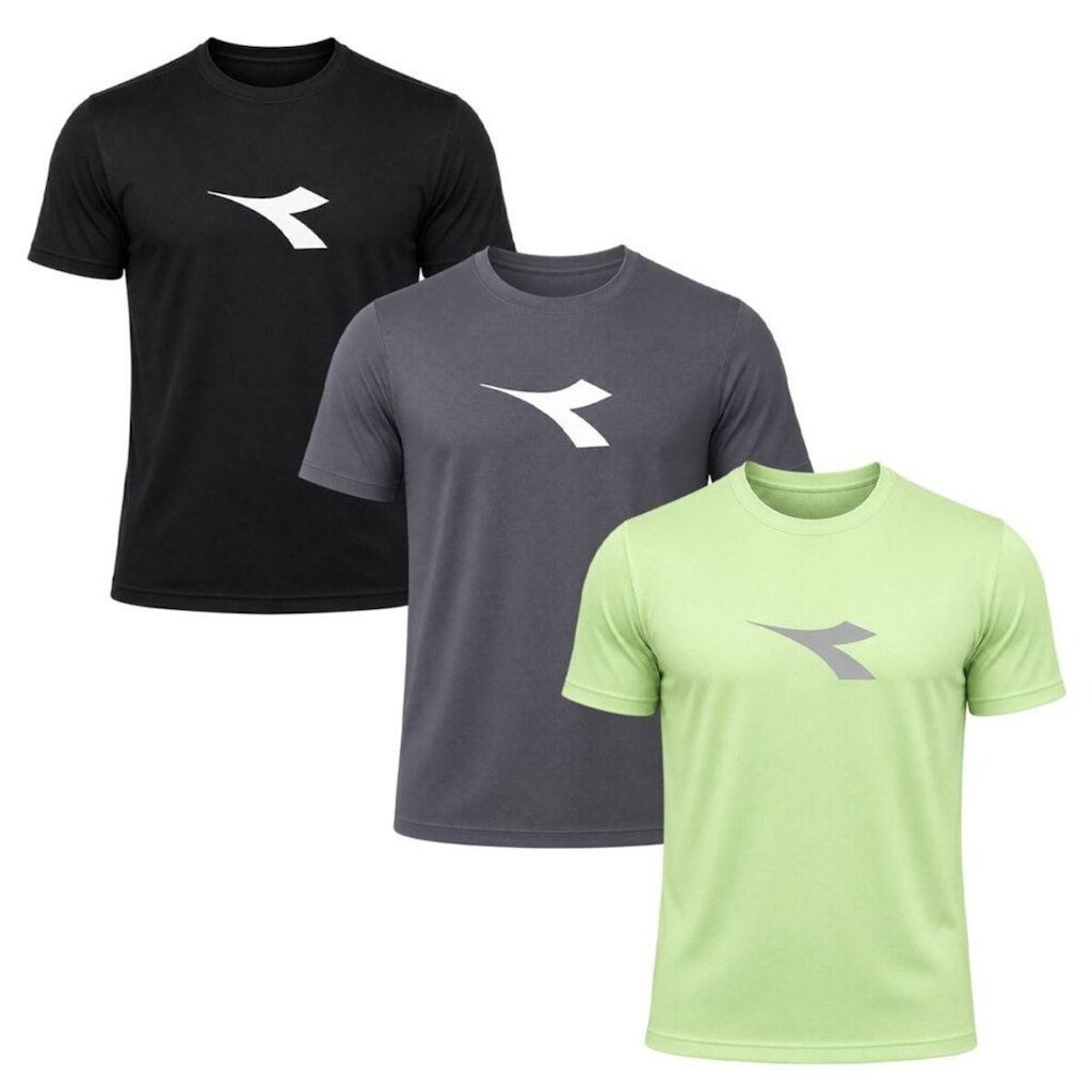 Kit 3 Camisetas Diadora Big Logo Masculino - Verde e Preto P