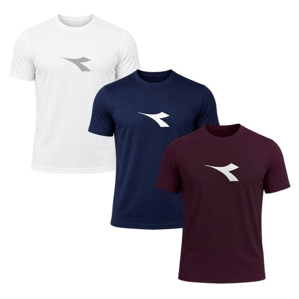 Kit 3 Camisetas Diadora Big Logo Masculino - Vermelho e Branco M