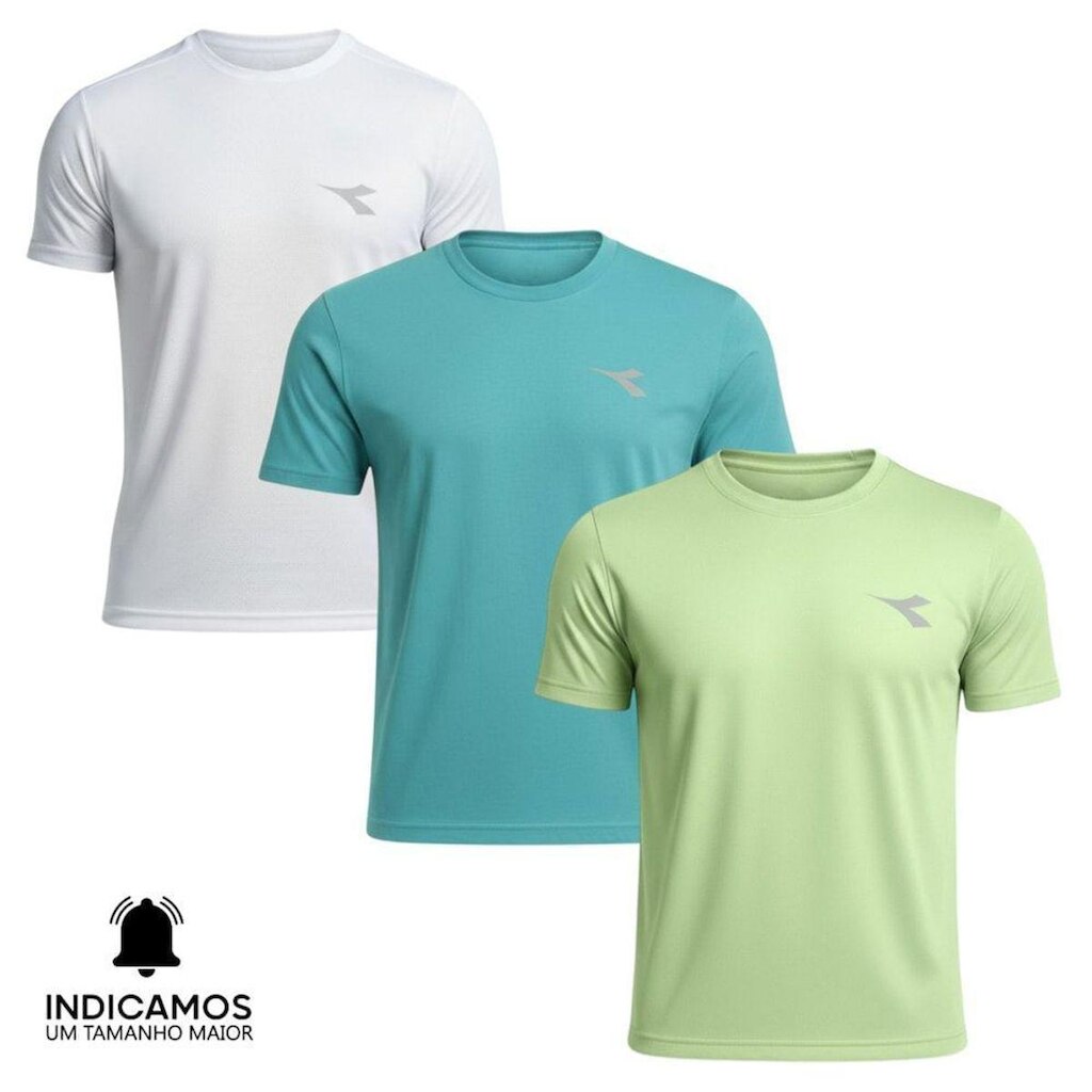 Kit 3 Camisetas Diadora Small Logo Masculina - Azul Turquesa e Branco XGG