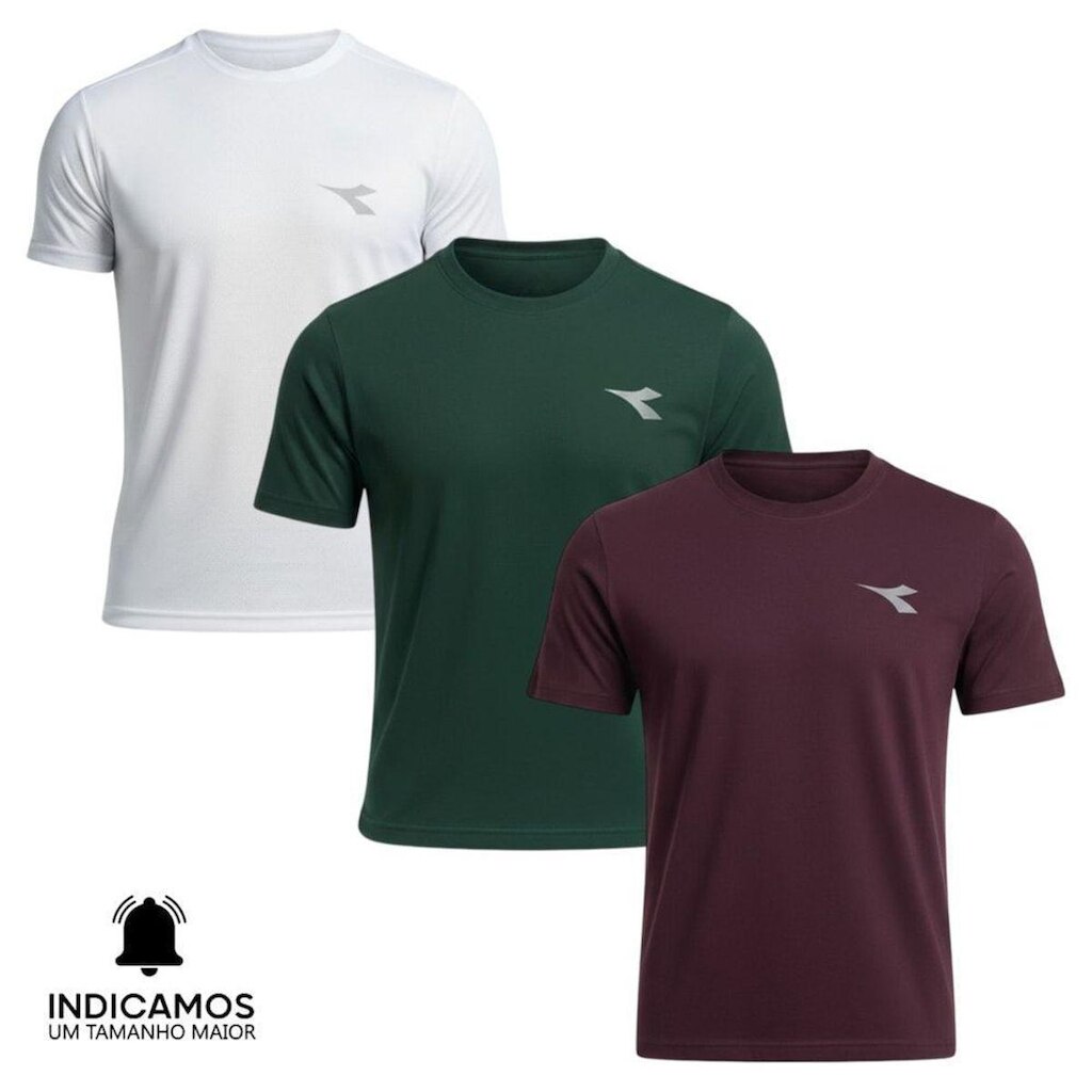 Kit 3 Camisetas Diadora Small Logo Masculina - Bordô e Branco M