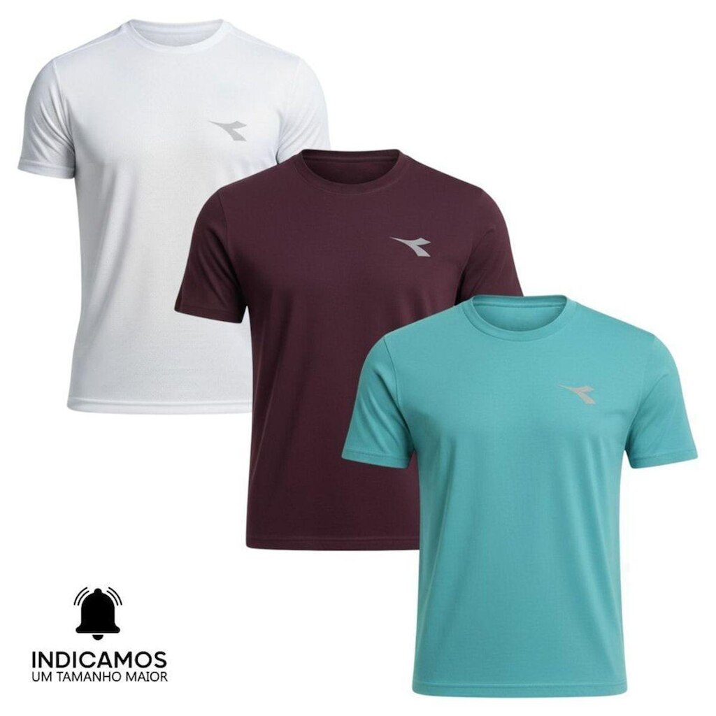 Kit 3 Camisetas Diadora Small Logo Masculina - Bordô e Branco P