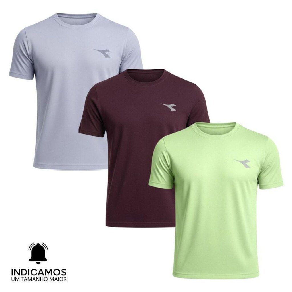 Kit 3 Camisetas Diadora Small Logo Masculina - Bordô e Verde Claro GG