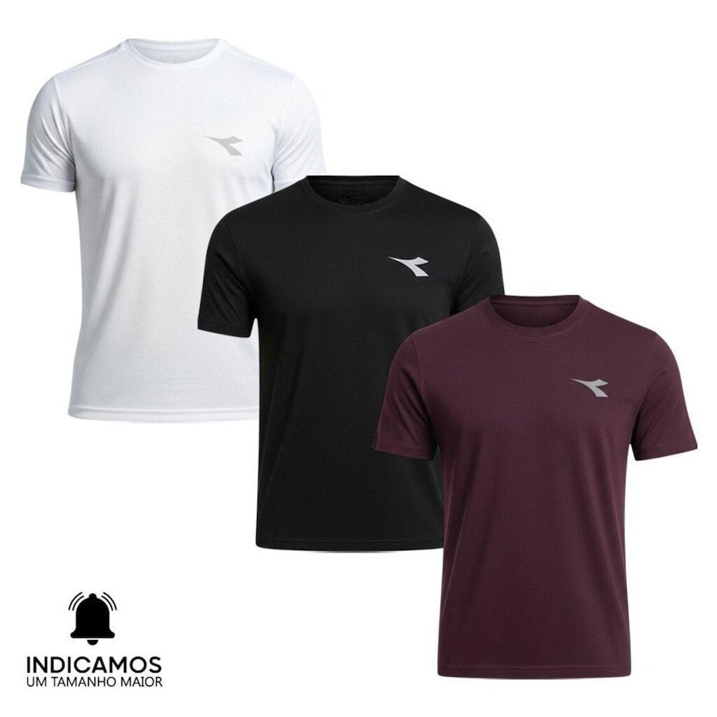 Kit 3 Camisetas Diadora Small Logo Masculina - Branco e Bordô G