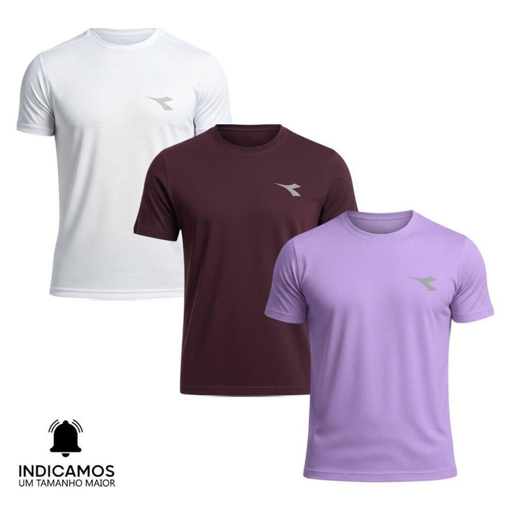 Kit 3 Camisetas Diadora Small Logo Masculina - Branco e Bordô GG