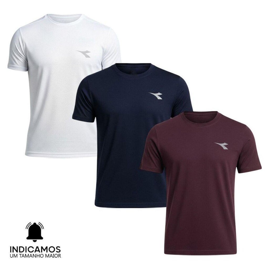 Kit 3 Camisetas Diadora Small Logo Masculina - Branco e Bordô GG