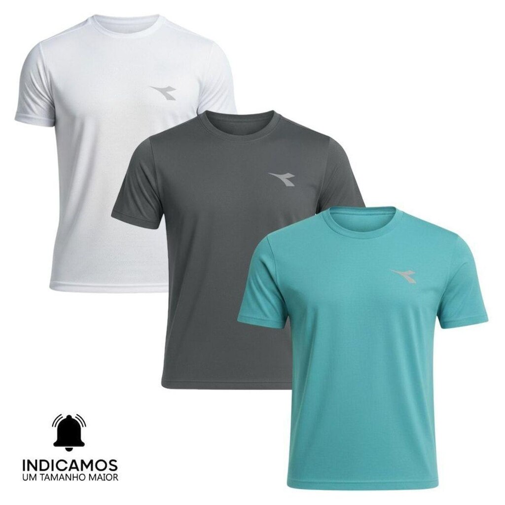 Kit 3 Camisetas Diadora Small Logo Masculina - Branco e Chumbo GG