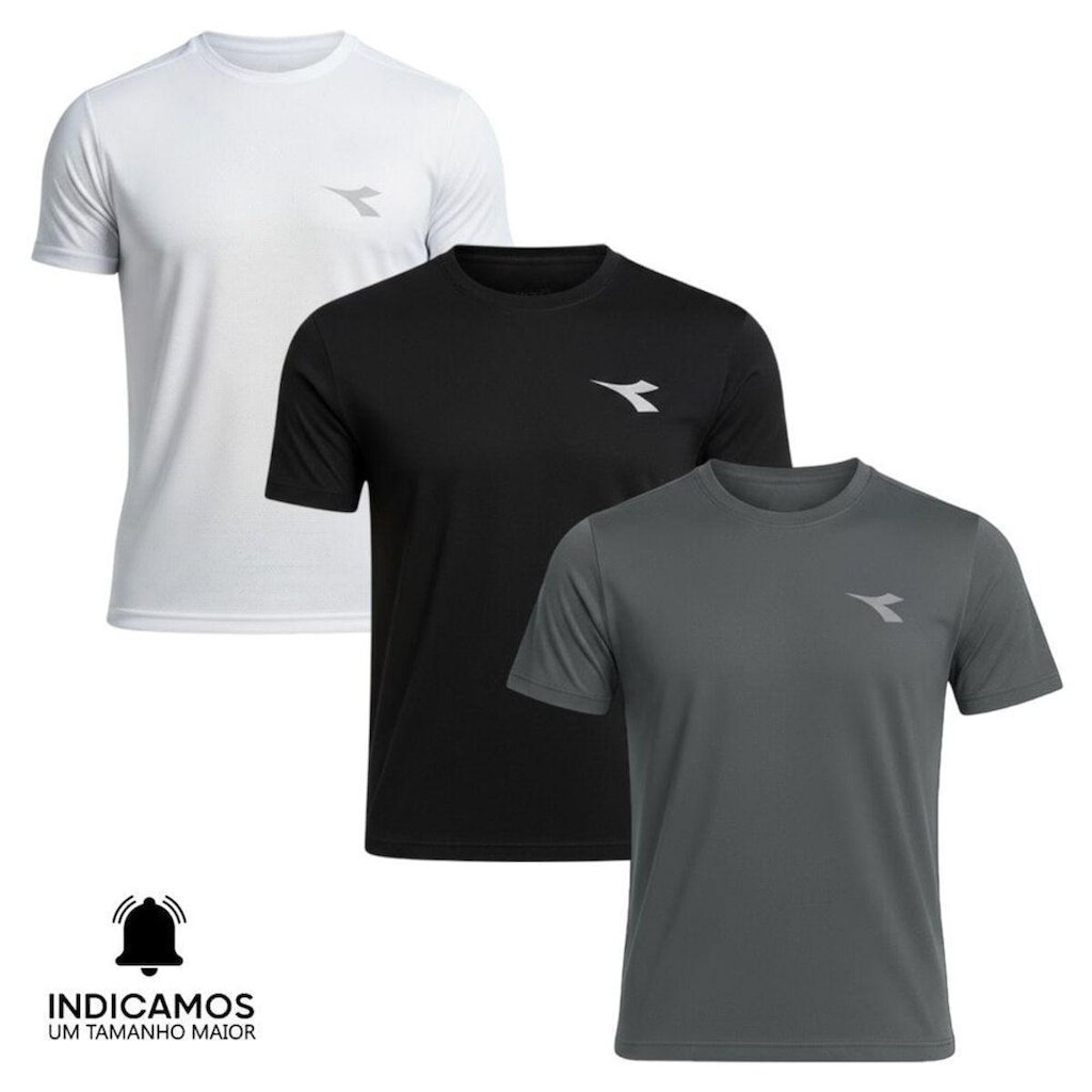 Kit 3 Camisetas Diadora Small Logo Masculina - Branco e Chumbo XGG