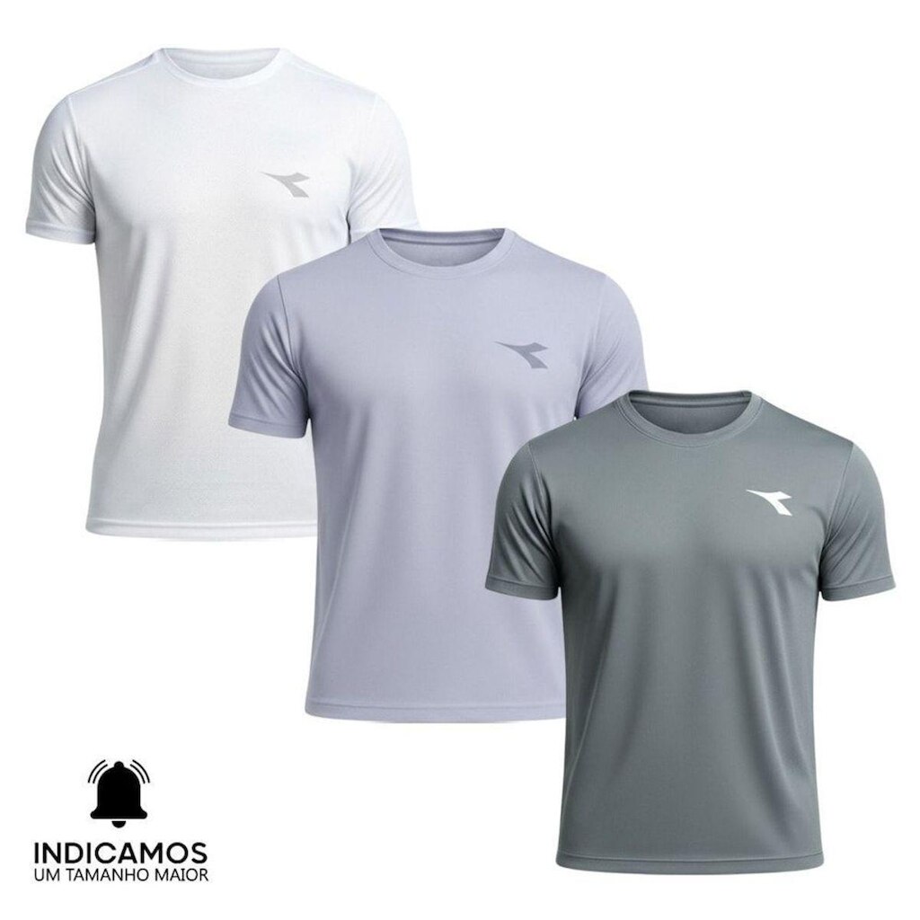 Kit 3 Camisetas Diadora Small Logo Masculina - Branco e Cinza Claro GG