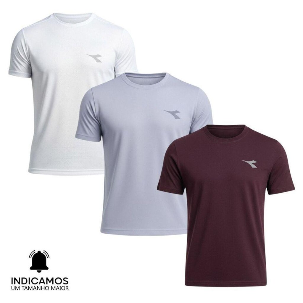 Kit 3 Camisetas Diadora Small Logo Masculina - Branco e Cinza Claro GG