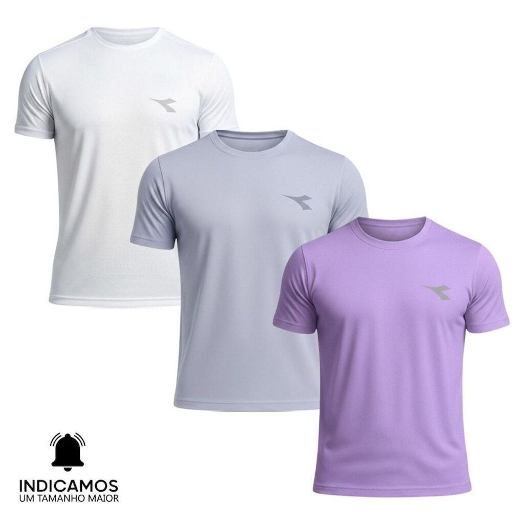 Kit 3 Camisetas Diadora Small Logo Masculina - Branco e Lilás G