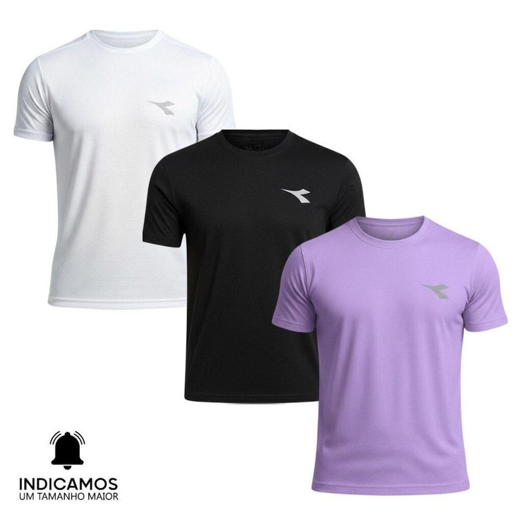 Kit 3 Camisetas Diadora Small Logo Masculina - Branco e Lilás P
